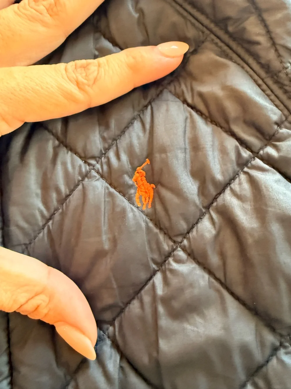 Polo by Ralph Lauren Quilted Bomber Jacket in Black with Orange Pony